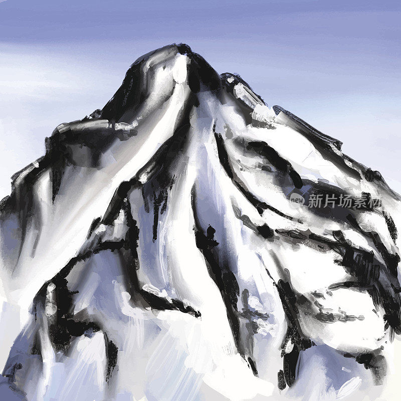 Mount landscape drawing brush strokes矢量插图